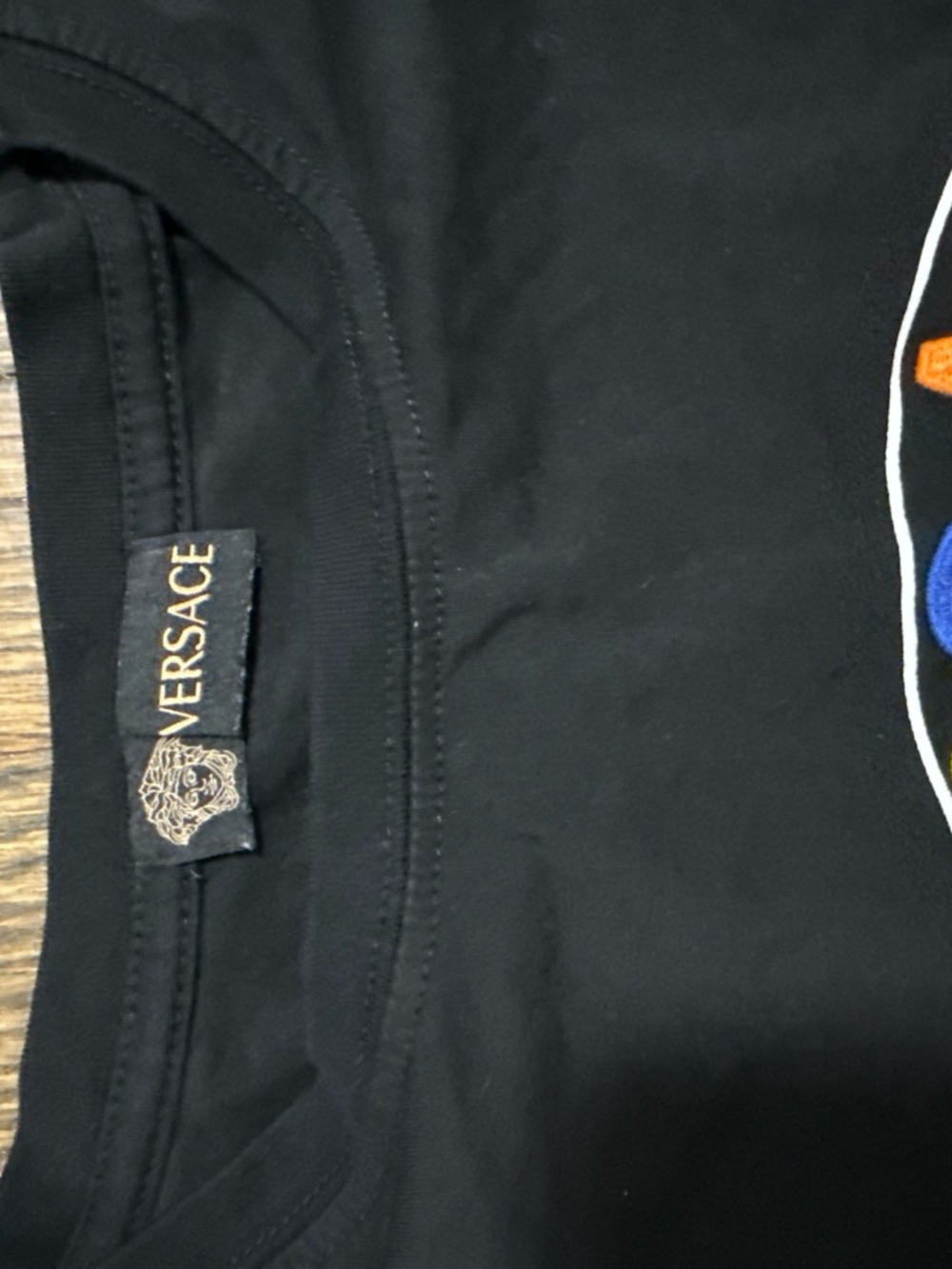 Versace Black Tee with Multicolor Logo - Picture 4 of 7